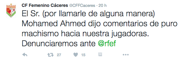 El CFF Cáceres lo ha anunciado a través de Twitter.