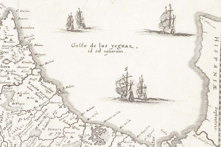 El Golfo de las Yeguas en Fezzae et Marocchi regna Africae celeberrima, de Abraham Ortelius (1527-1598). Bibliothèque Nationale de France, Département Cartes et Plans, GE D-13795.