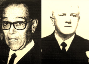 Pedro Nieto Antúnez, comandante general de la flota 1957 en aguas de Ifni y Pascual Cervera, comandante general de la Zona Marítima de Canarias.