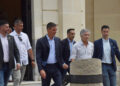 Ceuta /31.07.2026/  Pedro Sanchez y Grande Marlaska enfrontera y a la salida del ayuntamiento de Ceuta